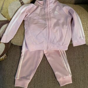 Adidas Light Pink Tracksuit with White Stripes